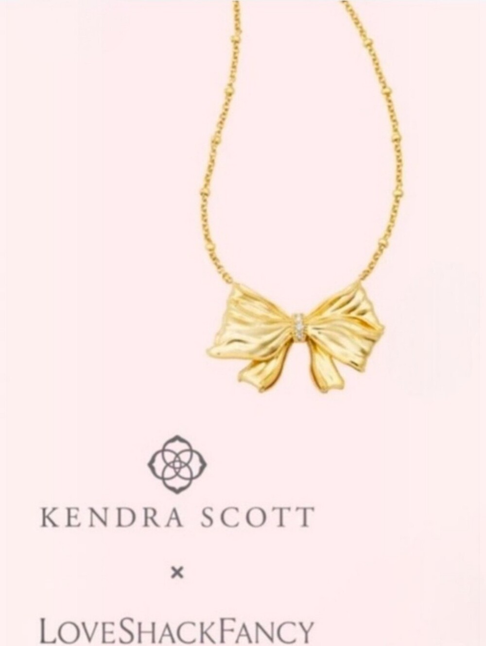 LoveShackFancy × Kendra Scott Gold And Crystal Bow Necklace Discontinued NWT